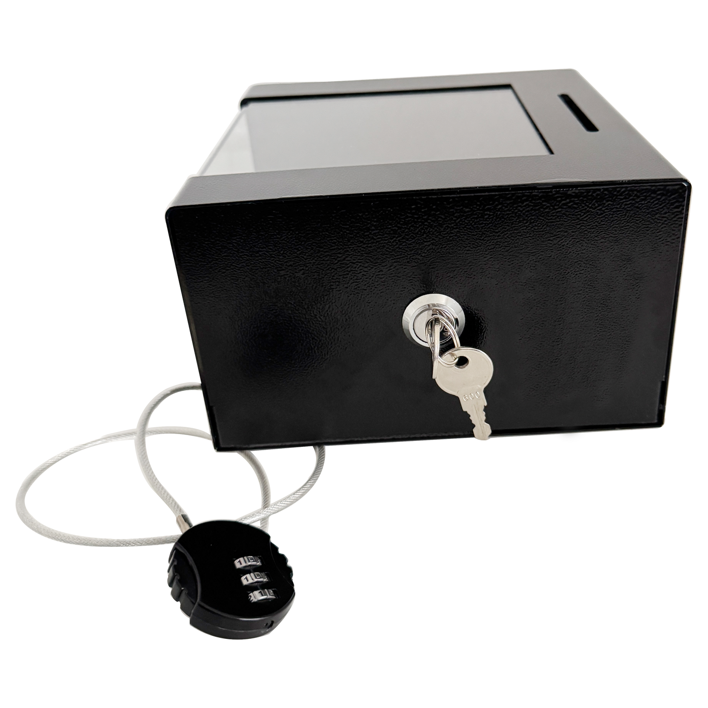 D7-B - Steel Locking Tip Box - Heavy-Duty Secure Tip Jar with Combination Cable Lock, Ideal for Taxi Tips, Donations, Suggestions, Business Cards, Cash, and More in Family Churches, Restaurants, and Events