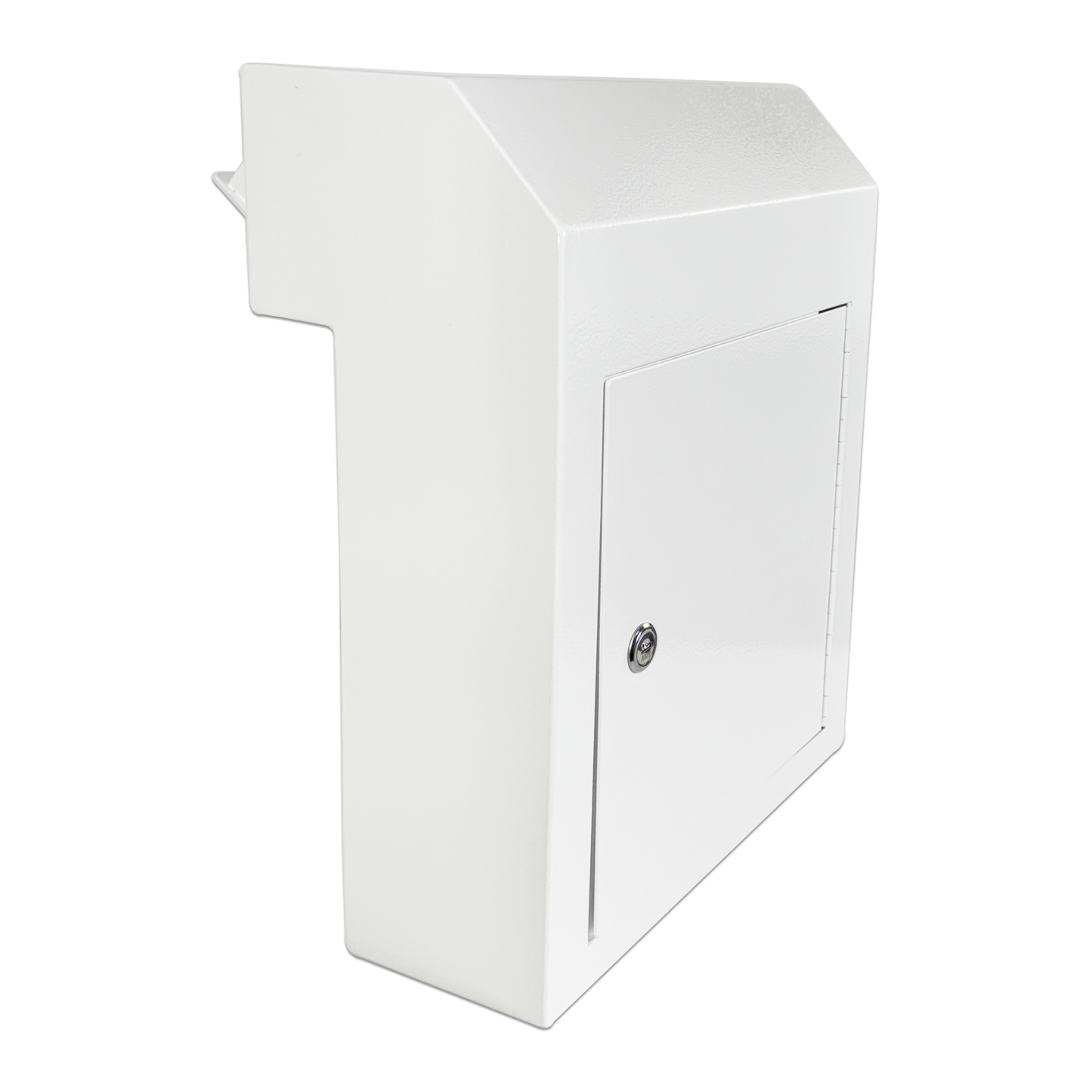 D1A-W - Locking Mailbox Drop Box with Rain Cover, Heavy-Duty Galvanized Steel, Door Mounted Secure Mailbox for Keys, Cash, Checks, Deposits & Letters – Safe Mail Drop Box for Home/Office, White