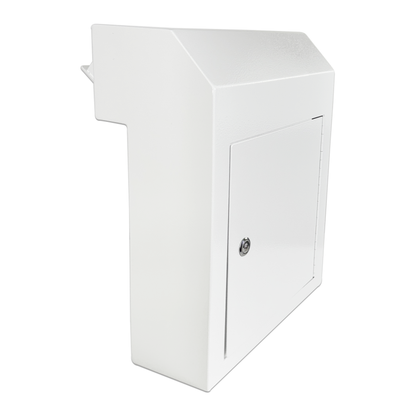 D1A-W - Locking Mailbox Drop Box with Rain Cover, Heavy-Duty Galvanized Steel, Door Mounted Secure Mailbox for Keys, Cash, Checks, Deposits & Letters – Safe Mail Drop Box for Home/Office, White