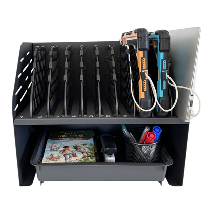 C10A-B - Laptop Charging Station for Classroom, Office, or Home, 10-Device Organizer with 6 AC Outlets & 4 Fast-Charging USB Ports, Fits Laptops, Tablets & E-Readers up to 1.4" Thick, 15.6"