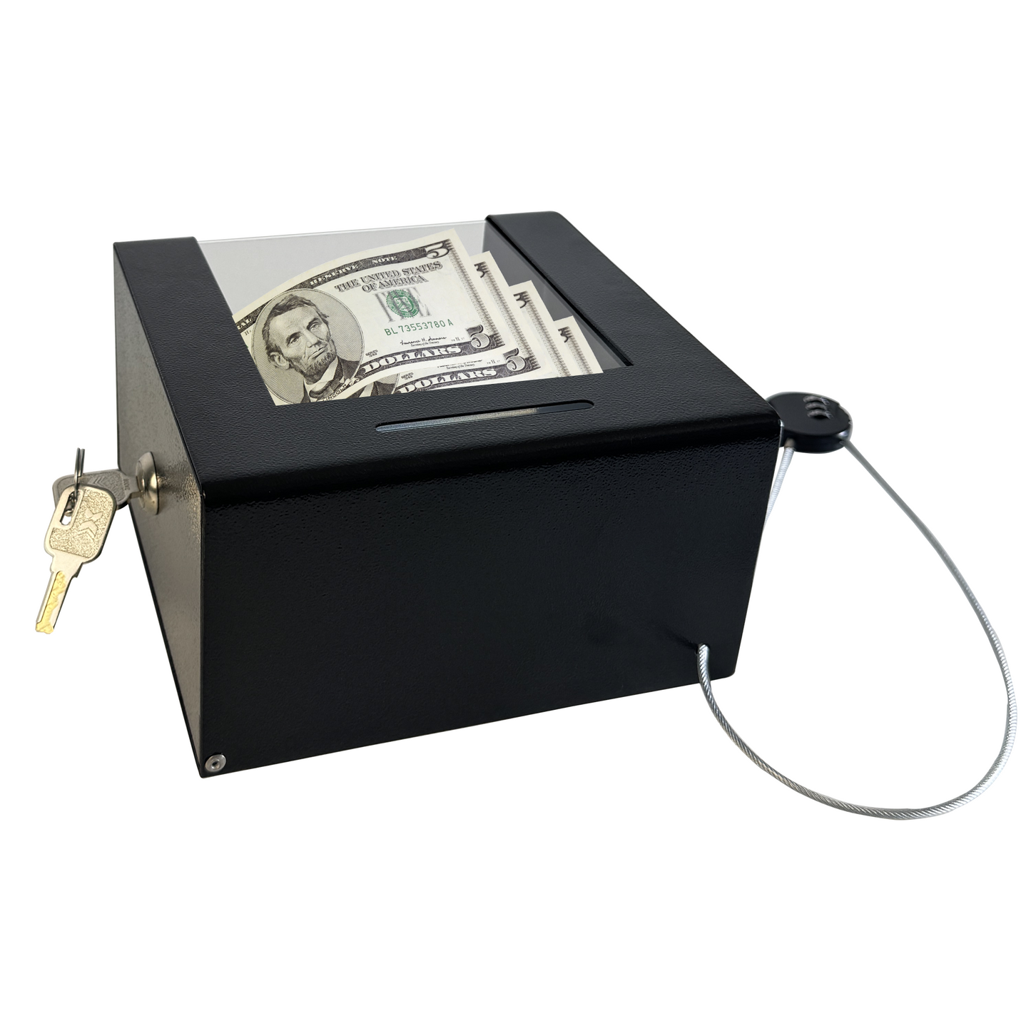 D7-B - Steel Locking Tip Box - Heavy-Duty Secure Tip Jar with Combination Cable Lock, Ideal for Taxi Tips, Donations, Suggestions, Business Cards, Cash, and More in Family Churches, Restaurants, and Events