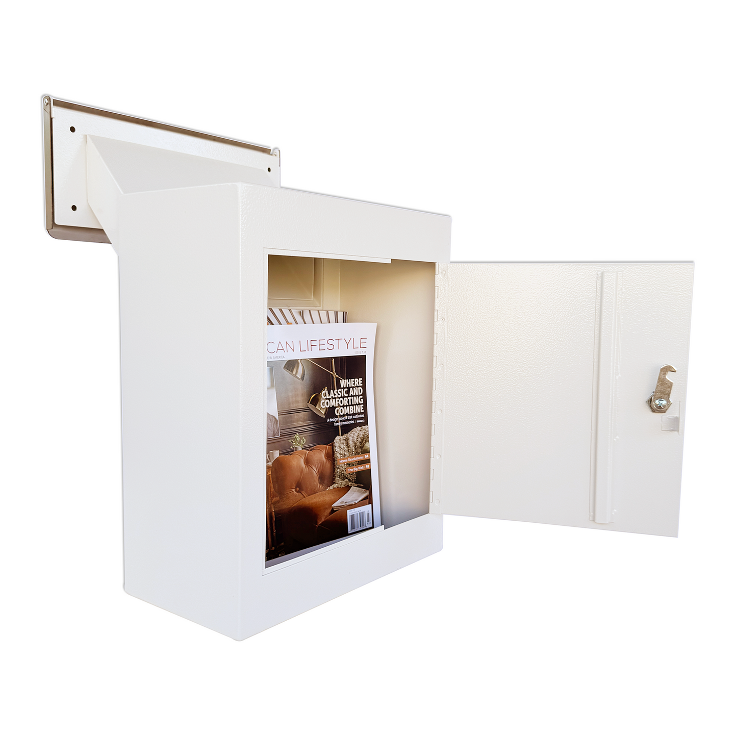 D3N-W-OPENBOX -Through-The-Wall Drop Box with Rainproof Cover | Heavy Duty Through Wall Mailbox with 8.25-Inch Adjustable Chute | Rainproof Locking Drop Safe for Mail, Rent, Checks, Cash, and Keys, White