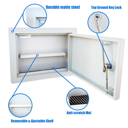 G1-W - In-Wall Safe with Key Lock – Heavy-Duty Steel Lockable Hidden Wall Compartment for Secure Storage, Wall Safe Box for Jewelry, Cash, and Documents – 15.75-Inch Exterior Width, White