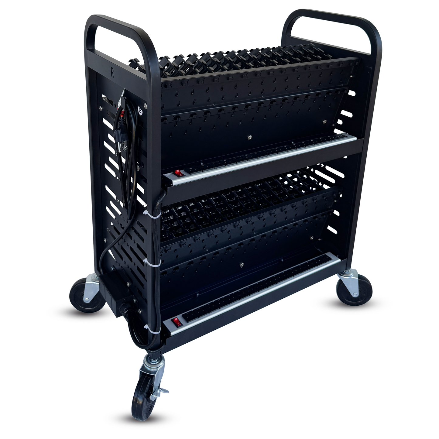 C32A-B - 32-Device Open Laptop & Tablet Charging Cart for Classroom, Chromebook Charging Station, Mobile School Storage Cart with Cable Management & Surge Protection