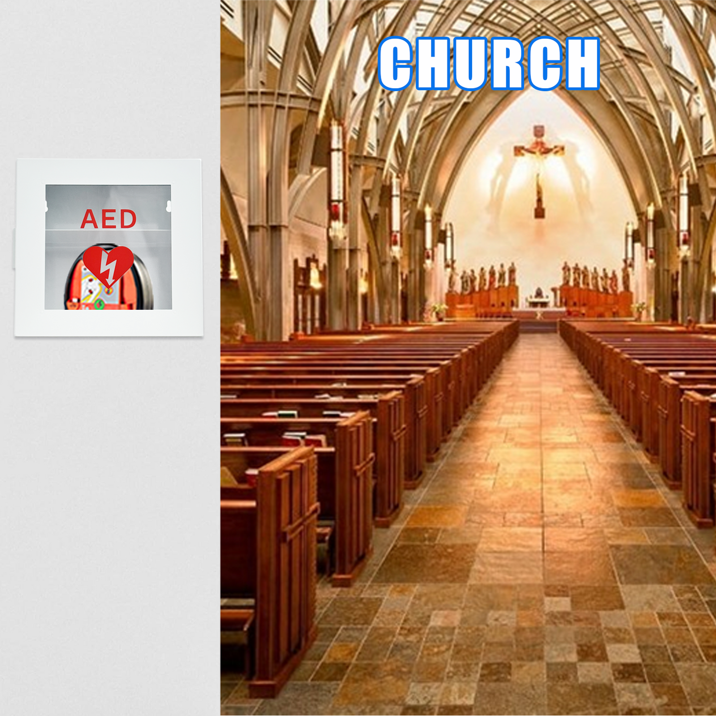 MC-2-W Non Alarmed AED Defibrillator Wall Mounted Storage Cabinet - 14.5'' x 7'' x 13.75'' Steel AED Holder Defibrillator Cabinet for Emergency at Church, Fitness Center, Home, Office, Warehouse