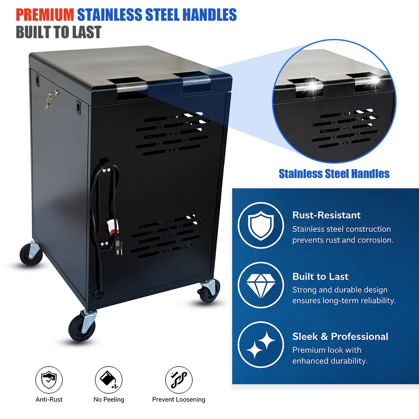 C32B-B - 32-Device Laptop Charging Cart for Chromebooks, iPad & Tablets Fits Up to 14" Laptops with Locking Storage,Stainless Steel Handle,Cable Management for Schools,Offices & Libraries, Black