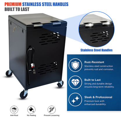 C32B-B - 32-Device Laptop Charging Cart for Chromebooks, iPad & Tablets Fits Up to 14" Laptops with Locking Storage,Stainless Steel Handle,Cable Management for Schools,Offices & Libraries, Black