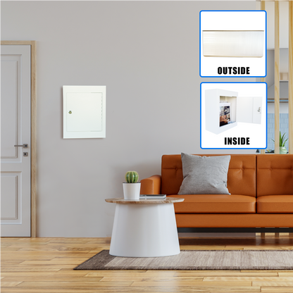 D3N-W-OPENBOX -Through-The-Wall Drop Box with Rainproof Cover | Heavy Duty Through Wall Mailbox with 8.25-Inch Adjustable Chute | Rainproof Locking Drop Safe for Mail, Rent, Checks, Cash, and Keys, White