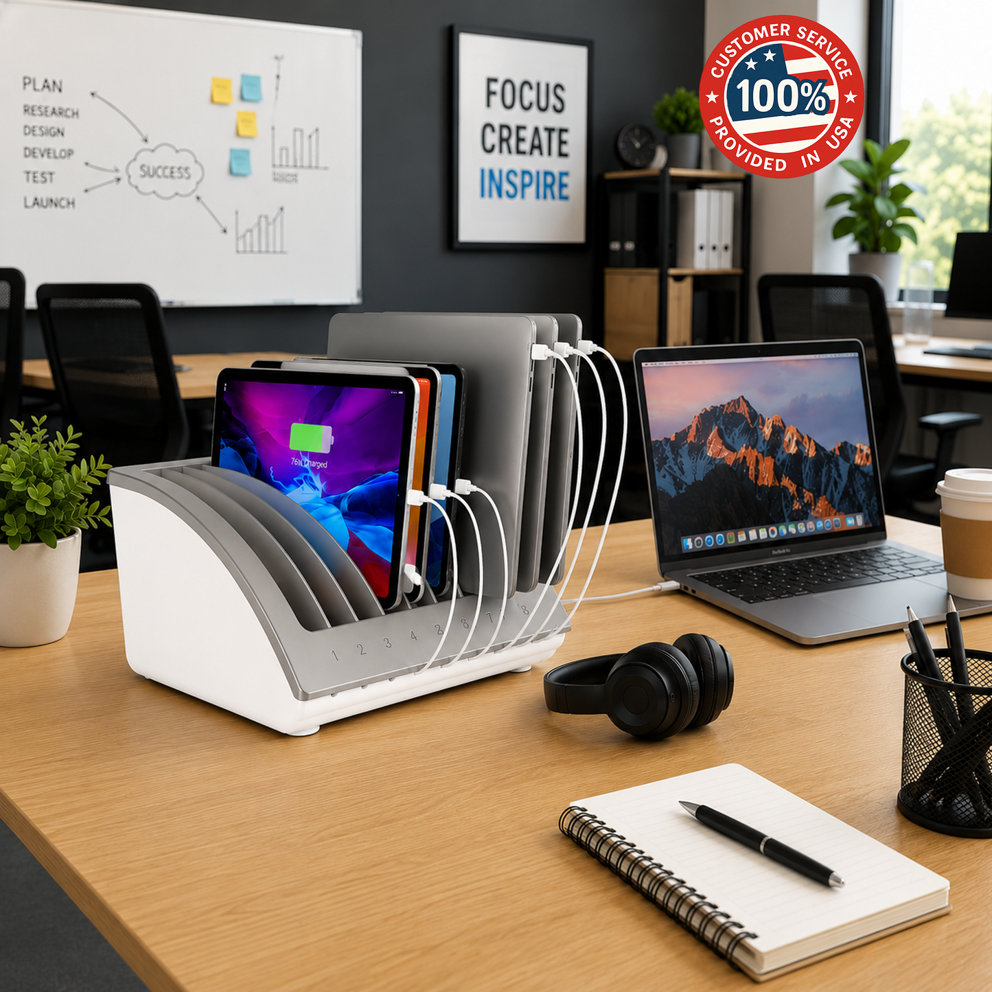 C8A-B - 10-Port USB Charging Station for 8 Devices, 140W USB-C PD Dock, Charge Chromebooks, iPads, Tablets & Phones for Classrooms, Schools, Offices, Libraries, Labs & Shared Workspaces