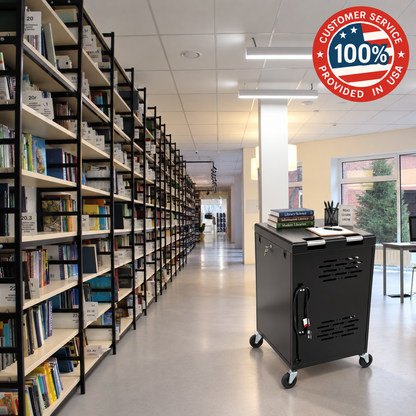 C32B-B - 32-Device Laptop Charging Cart for Chromebooks, iPad & Tablets Fits Up to 14" Laptops with Locking Storage,Stainless Steel Handle,Cable Management for Schools,Offices & Libraries, Black
