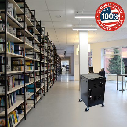C32B-B - 32-Device Laptop Charging Cart for Chromebooks, iPad & Tablets Fits Up to 14" Laptops with Locking Storage,Stainless Steel Handle,Cable Management for Schools,Offices & Libraries, Black