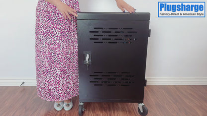 C32B-B - 32-Device Laptop Charging Cart for Chromebooks, iPad & Tablets Fits Up to 14" Laptops with Locking Storage,Stainless Steel Handle,Cable Management for Schools,Offices & Libraries, Black