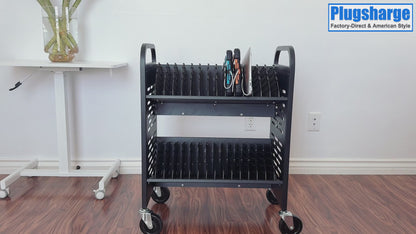 C32A-B - 32-Device Open Laptop & Tablet Charging Cart for Classroom, Chromebook Charging Station, Mobile School Storage Cart with Cable Management & Surge Protection
