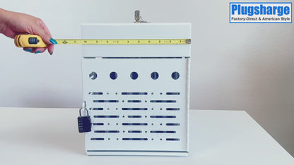 C8B-W - 8-Device Tablet Charging Station, Lockable Steel Case Fits 14" Chromebooks, iPads, Laptops & Tablets, Secure Storage with 2 Keys, Ideal for Classrooms, Offices & Hospitals, White
