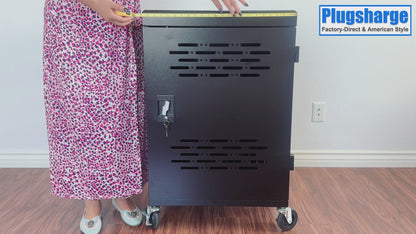 C32B-B - 32-Device Laptop Charging Cart for Chromebooks, iPad & Tablets Fits Up to 14" Laptops with Locking Storage,Stainless Steel Handle,Cable Management for Schools,Offices & Libraries, Black